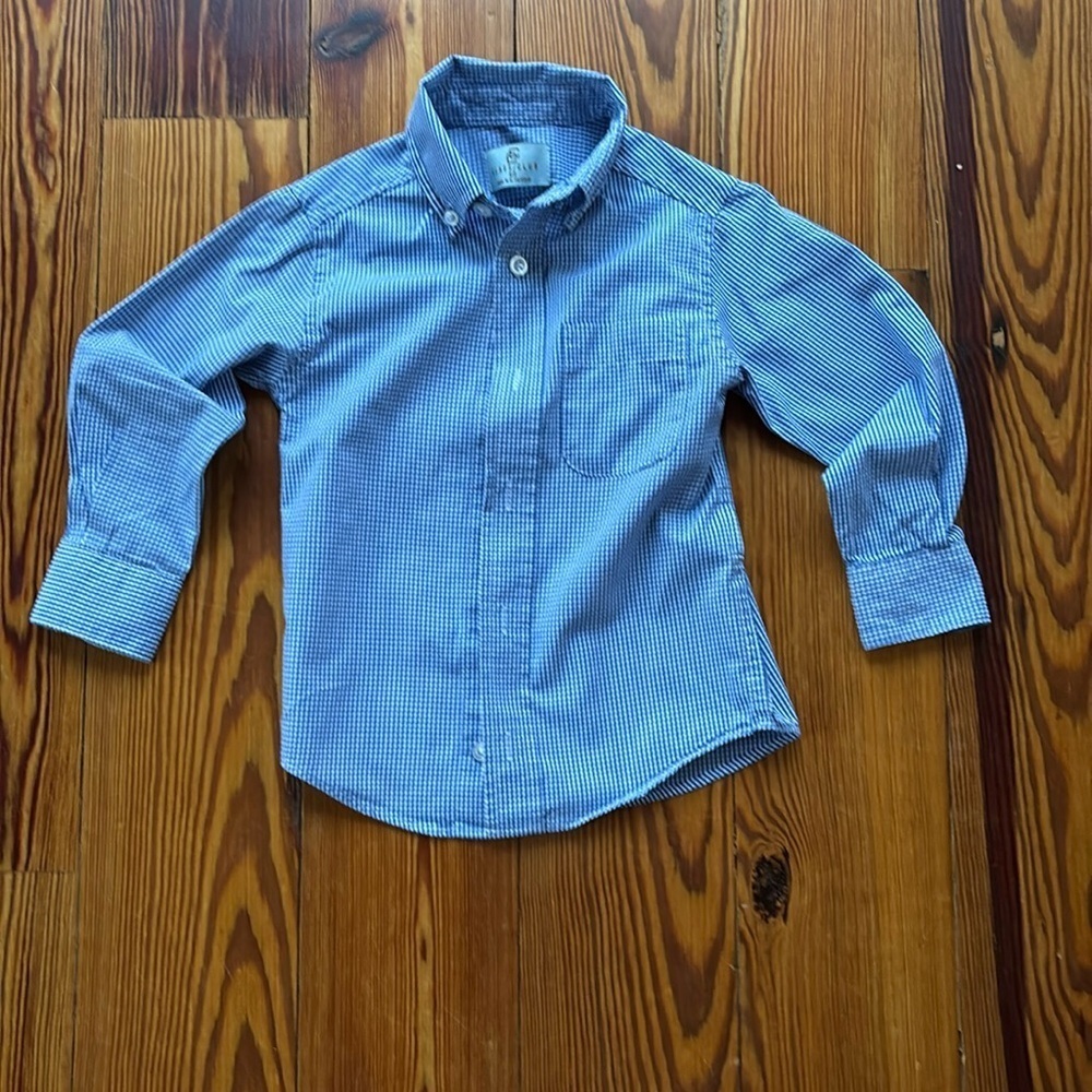 Class Club Boys Long Sleeve Button Down Shirt Blue/White Gingham Check Size 2/3